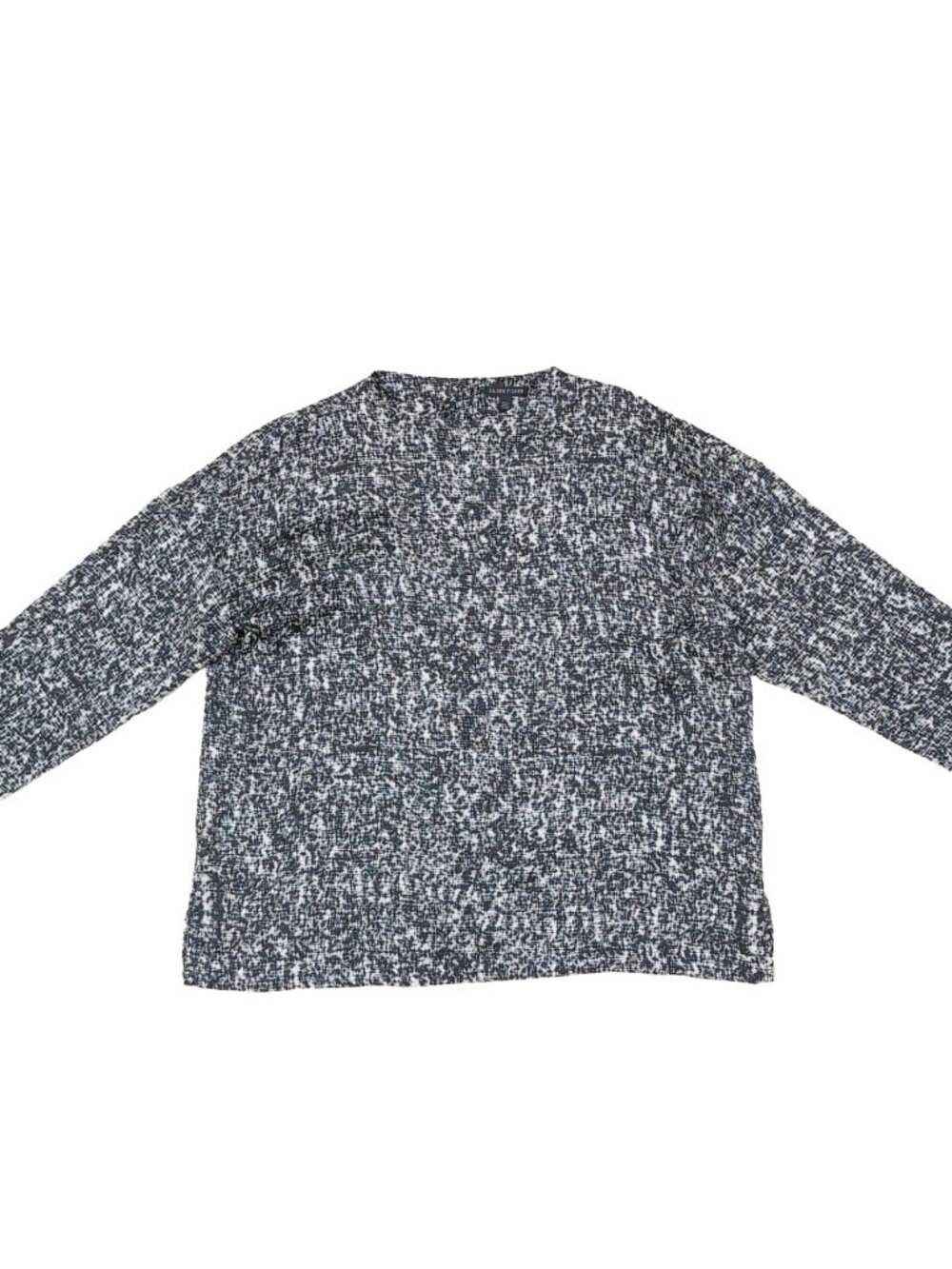 Eileen Fisher Silk Cotton Shirt Medium, Funnel Neck Box Top, Black Prism Print
